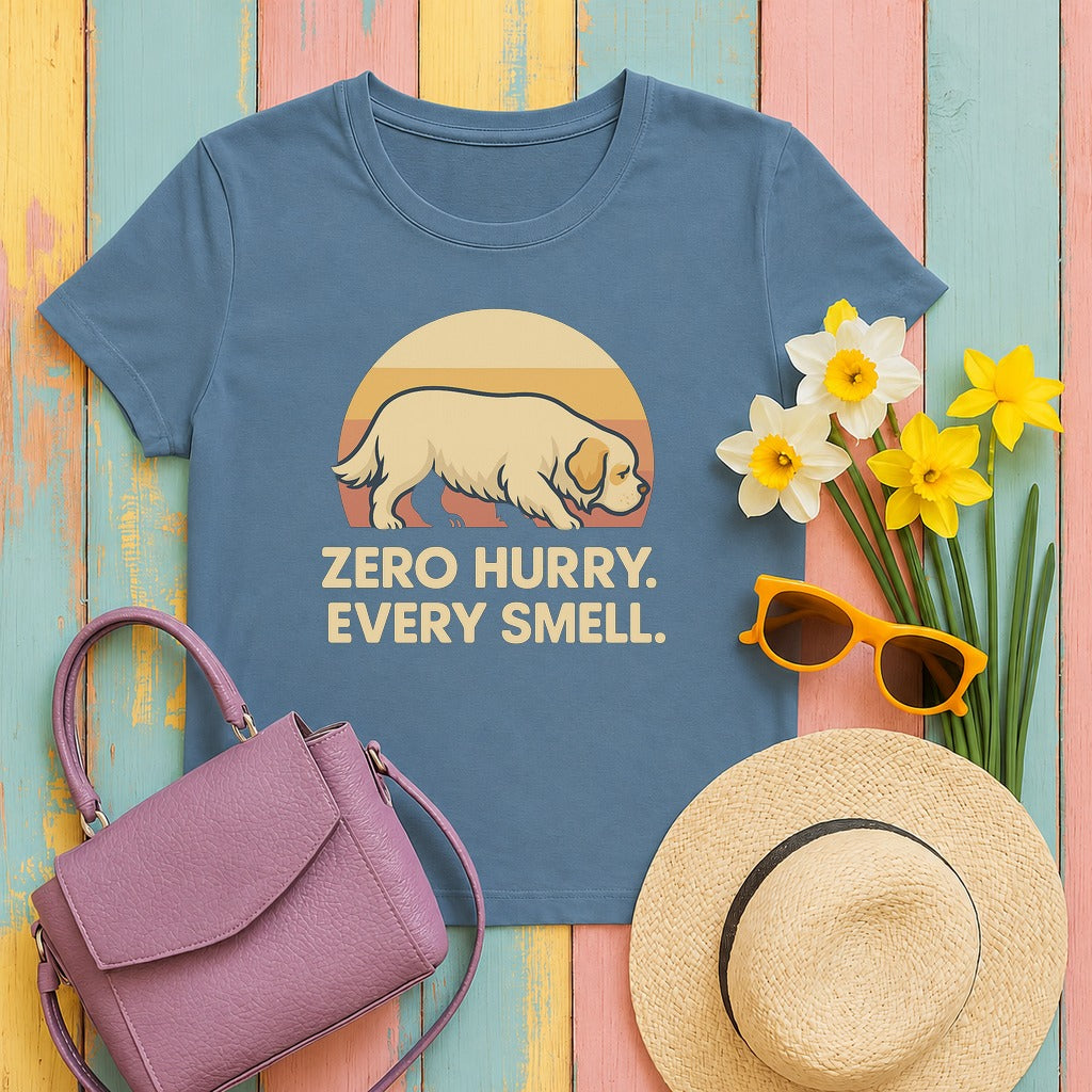 clumber spaniel zero-hurry tee flat lay hero