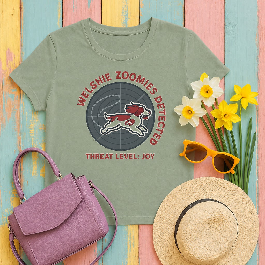 Welsh Springer Spaniel Zoomies Detected T-shirt in Sage