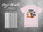 Gildan 5000 size chart for Vizsla Logic t-shirt with measurements in inches.