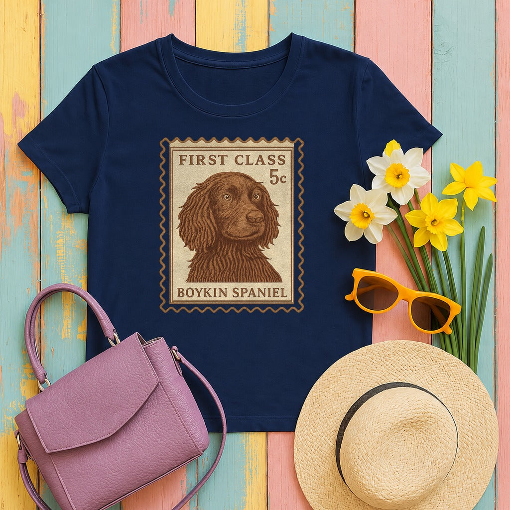 Boykin Spaniel First Class Stamp T-shirt in Navy