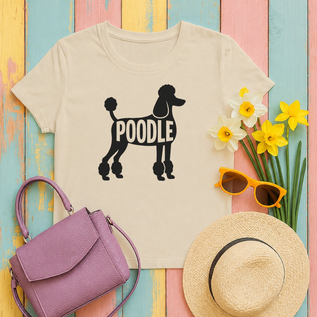 Elegant Poodle Silhouette T-Shirt in Sand