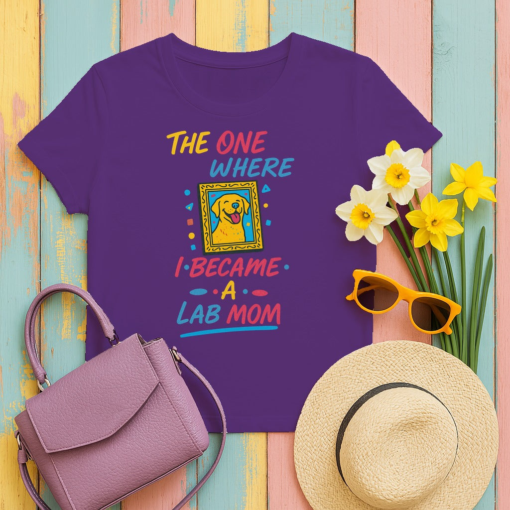 The One Where I Became A Lab Mom T-Shirt in Purple