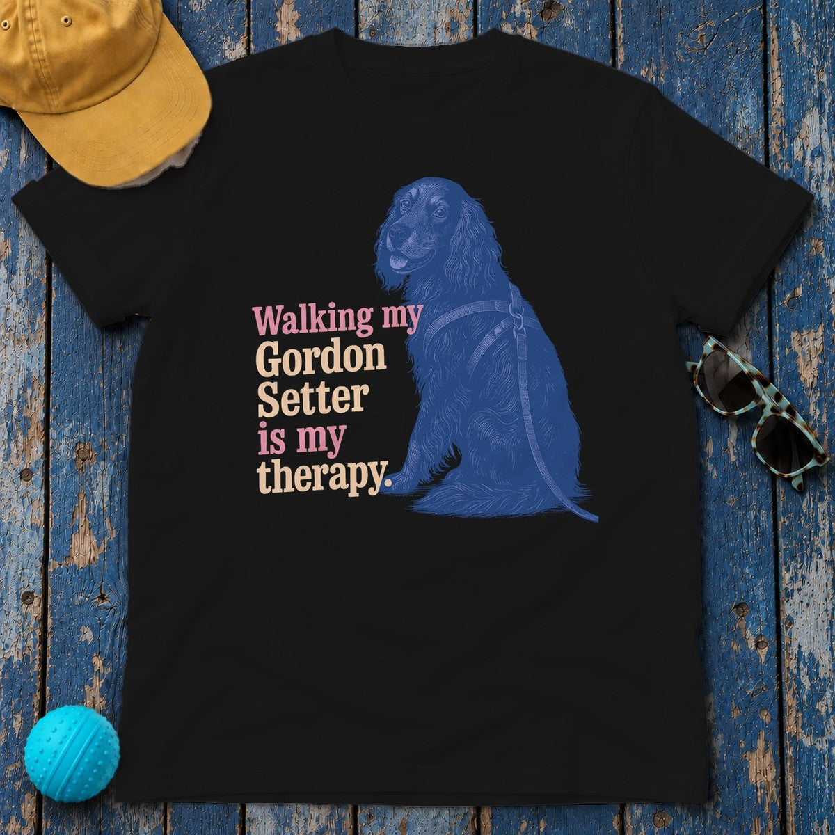 Gordon Setter Therapy Vintage Art T-Shirt in Black