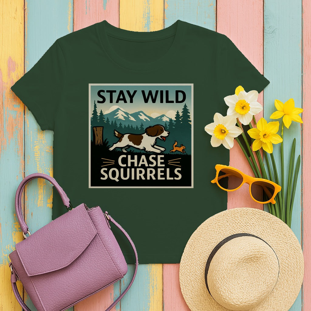 Stay Wild Chase Squirrels Springer T-Shirts in Forest Green