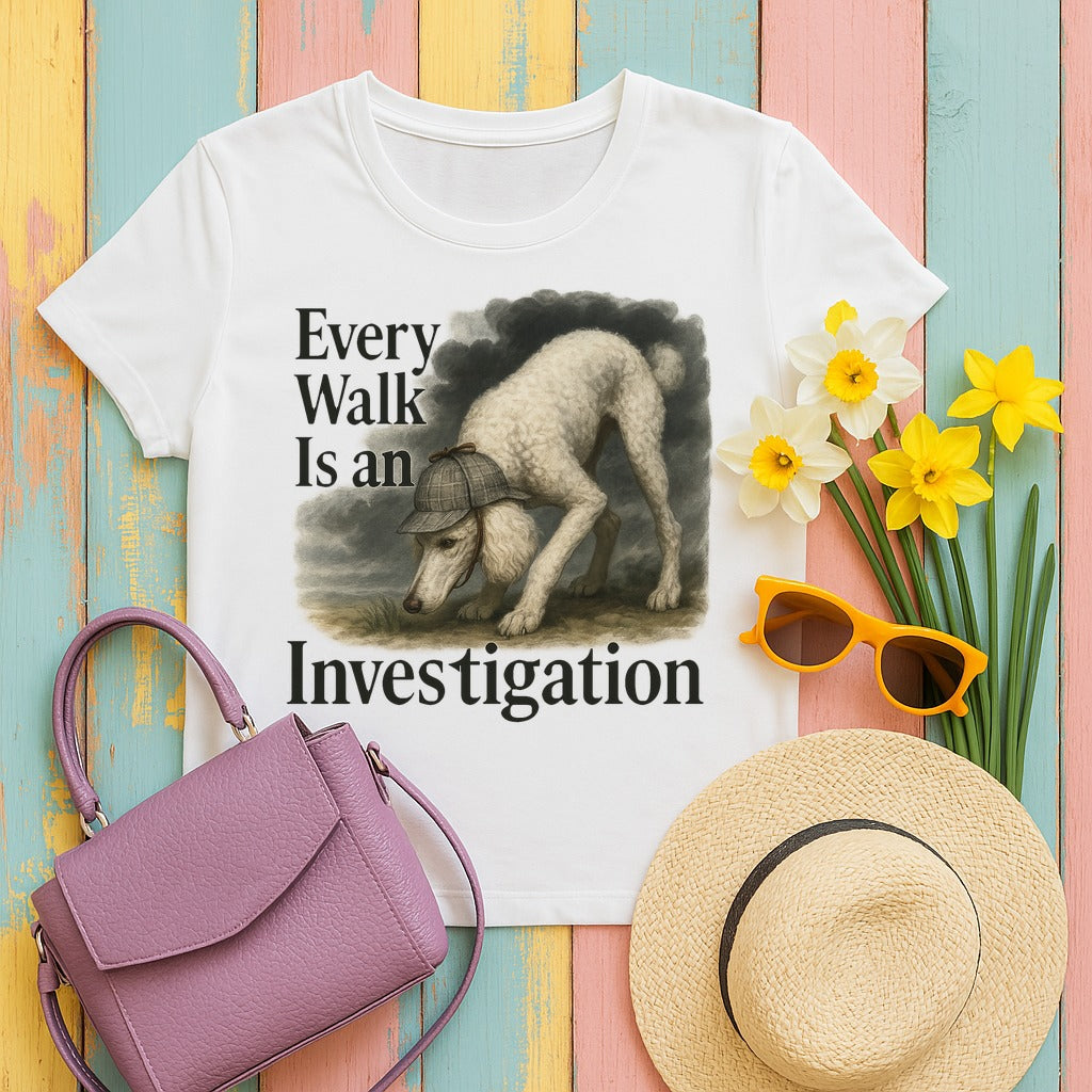 Poodle Detective Walk T-Shirt in White