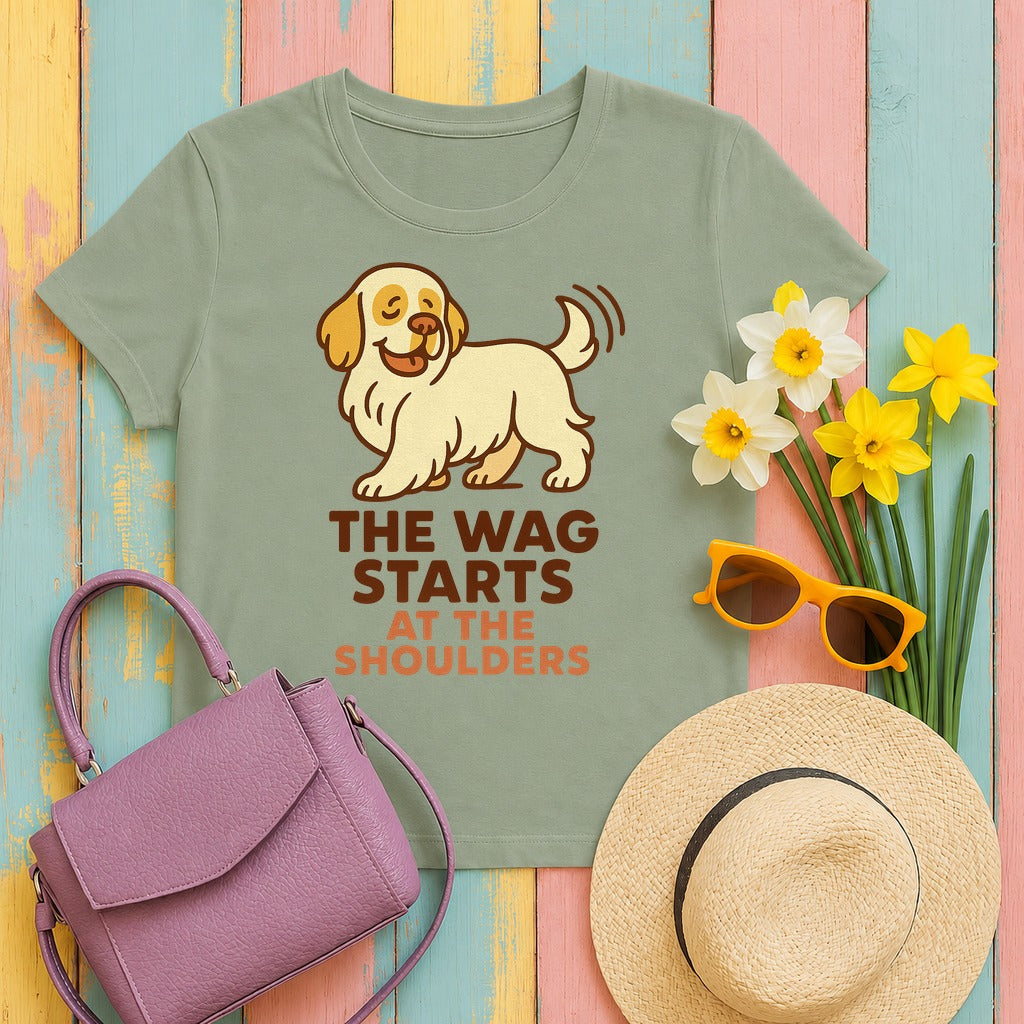 Clumber Wag Starts at the Shoulders Tee in Sage