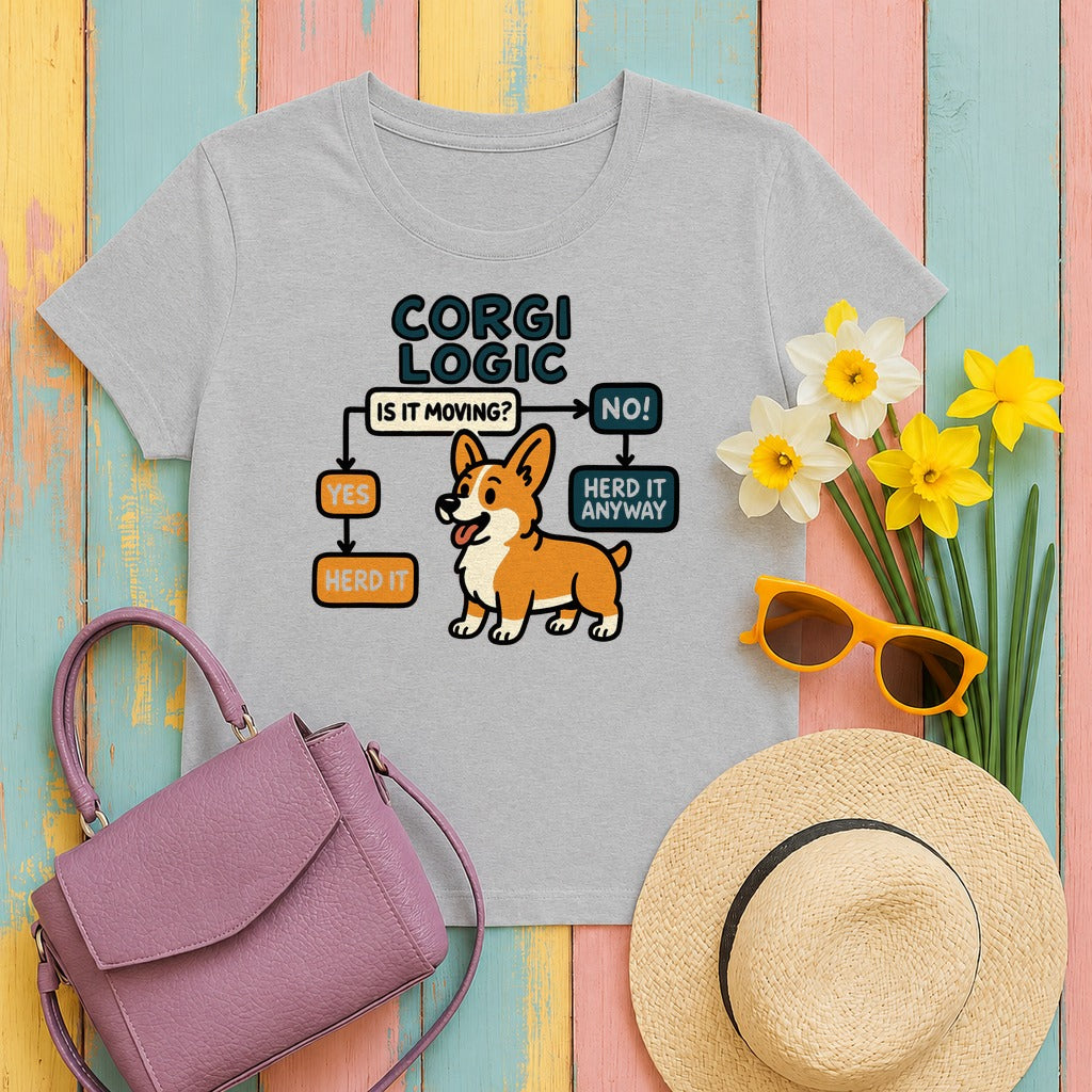 Corgi Logic Flowchart Illustrated T-Shirt in Sport Grey