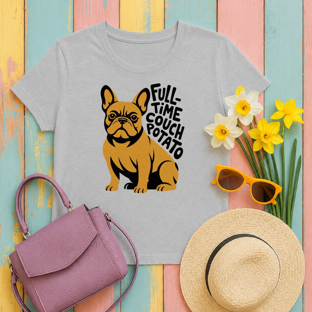 Full-Time Couch Potato Frenchie T-shirt in Sport Grey