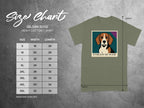 Gildan 5000 size chart featuring a beagle graphic and "Endless Hunger" text.