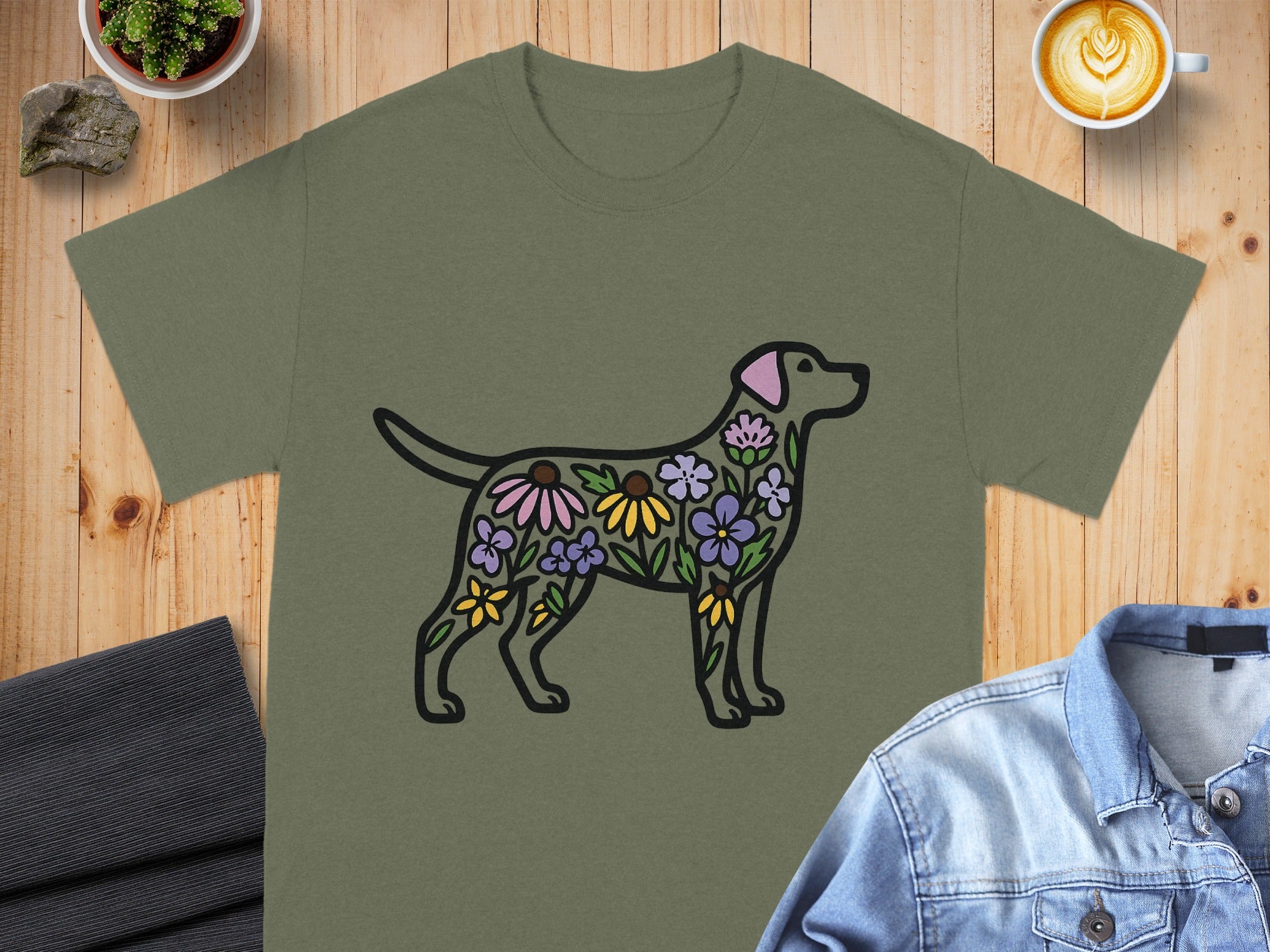 Floral Dog Design Graphic Print T-Shirt