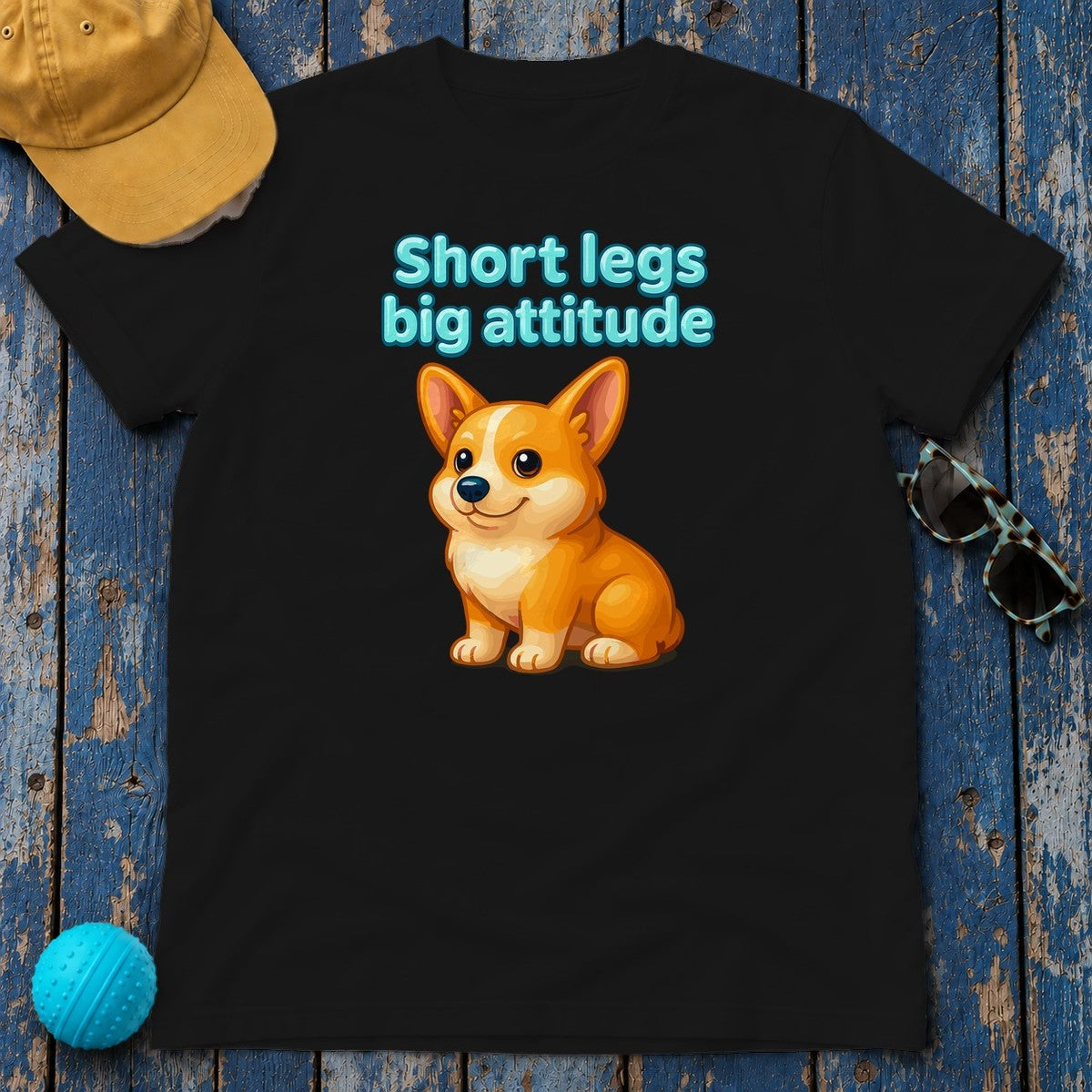 Short Legs Big Attitude T-Shirt, Corgi Dog Shirt, Cute Puppy T-shirt, Funny Animal Shirt, Sassy Dog Lover Gift, Cartoon Dog Apparel in Black