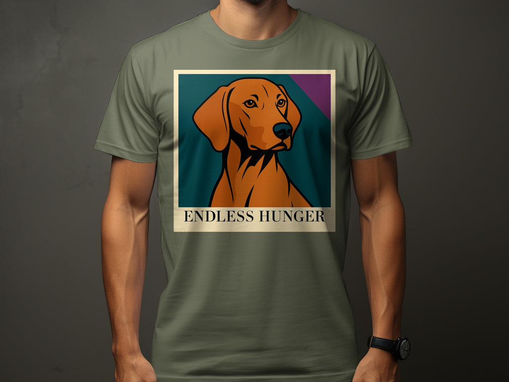 T-shirt with a graphic of a dog's head and the text "ENDLESS HUNGER".