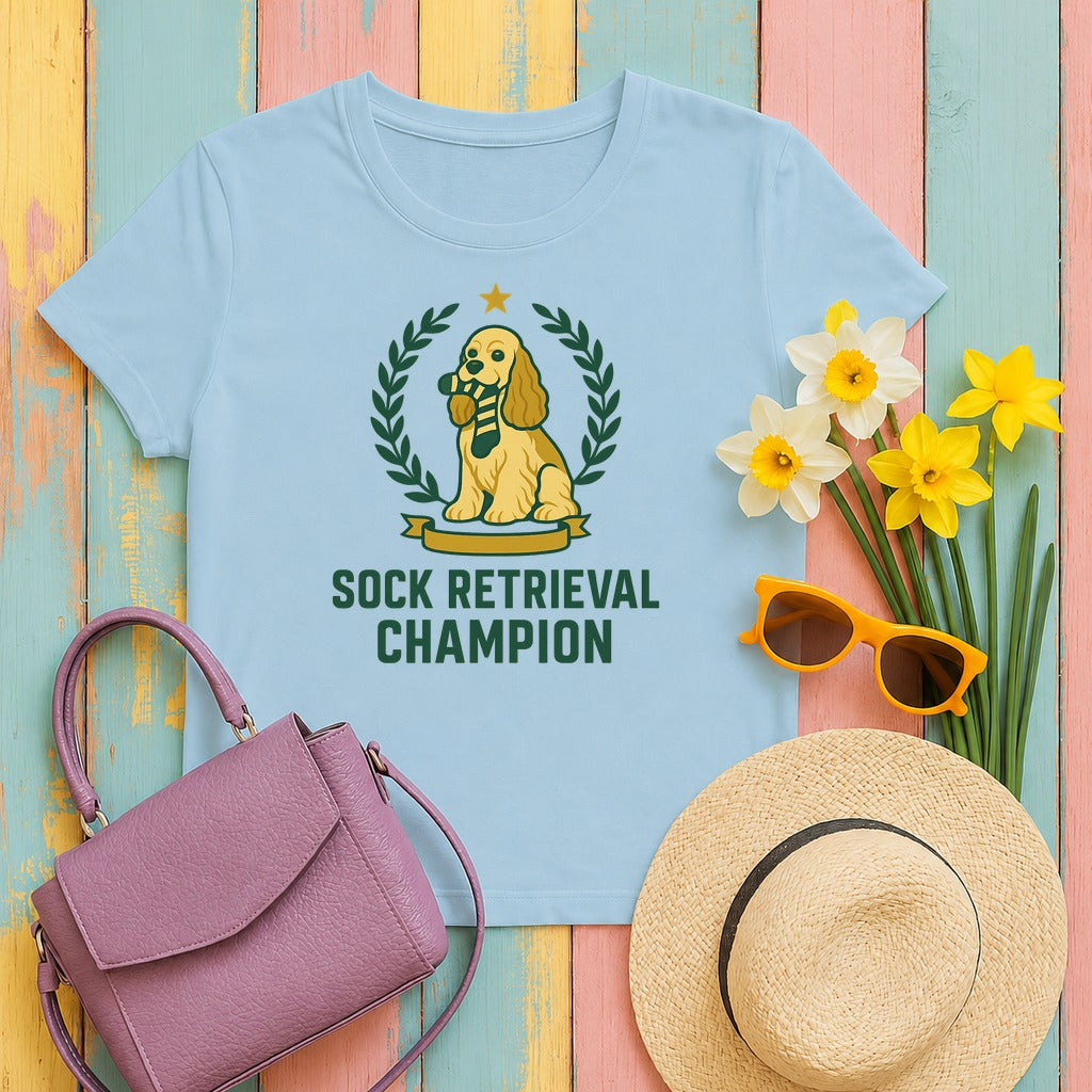 Cocker Sock Retrieval Champion Tee in Light Blue