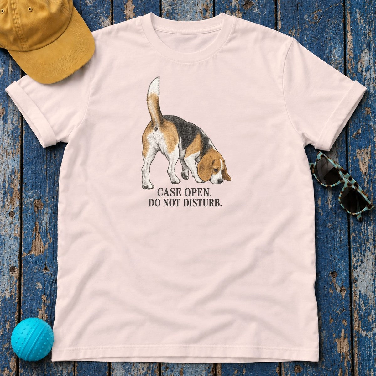 Case Open Do Not Disturb Beagle T-Shirt in Soft Pink - flat lay