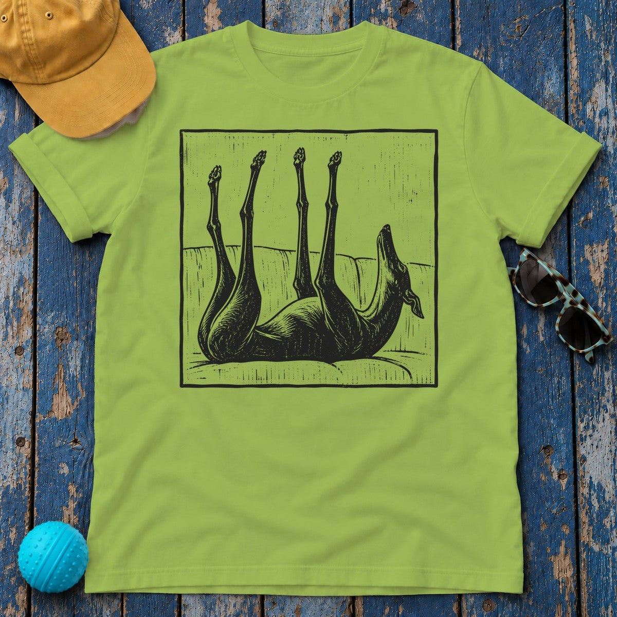Upside Down Sleeping Greyhound T-Shirt in Kiwi