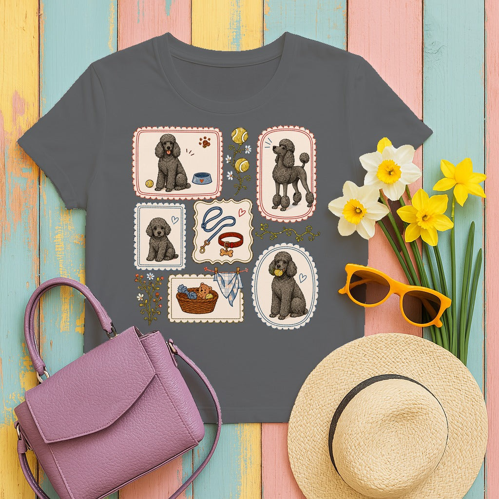 Vintage Poodle Silhouette Art T-Shirt in Graphite Heather