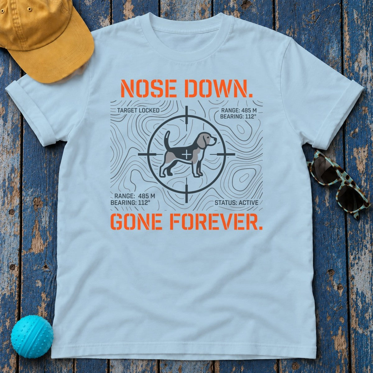Nose Down. Tactical Beagle T-Shirt in Light Blue