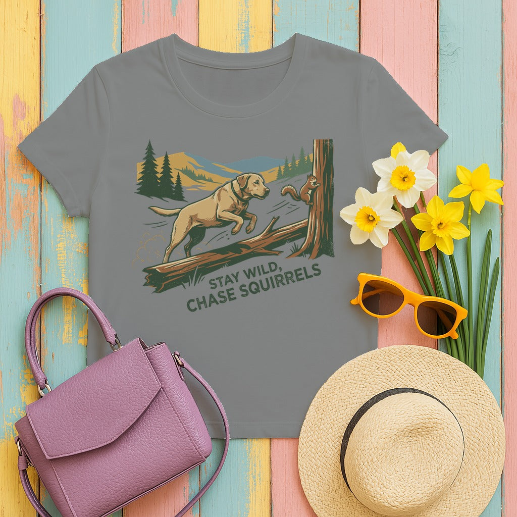 Stay Wild Lab and Squirrel T-Shirt in Grey