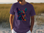 Geometric Colorful Bulldog Print on Purple T-shirt