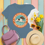 German Shorthaired Pointer Swim Team Captain Tee styled flat lay on Steel Blue