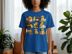 T-shirt with cartoon labrador dogs baking bread in various kitchen scenes.