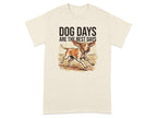 Cream t-shirt with dog running and text "DOG DAYS ARE THE BEST DAYS".