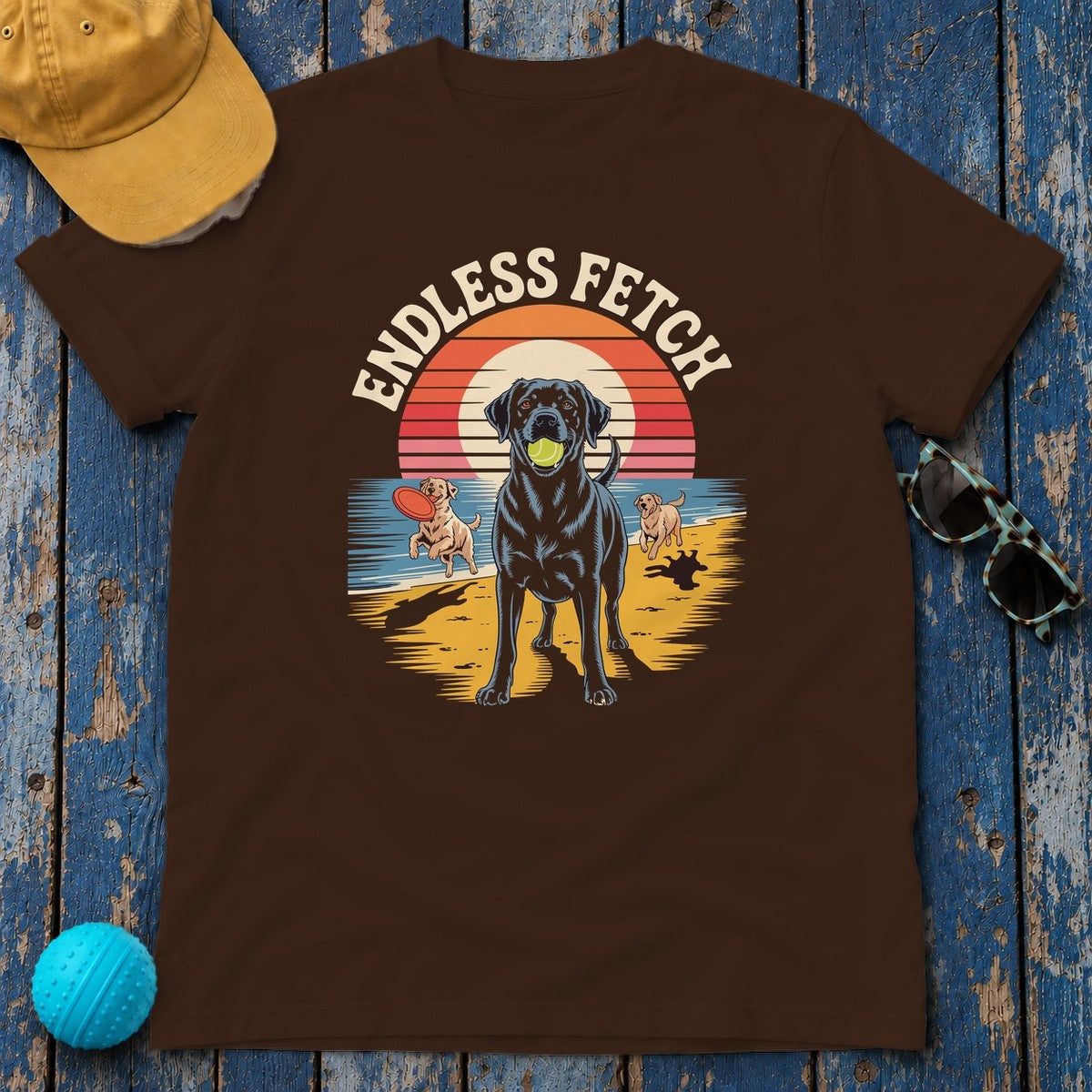 Endless Fetch Dogs Beach Fun Labrador Lover T-Shirt in Dark Chocolate