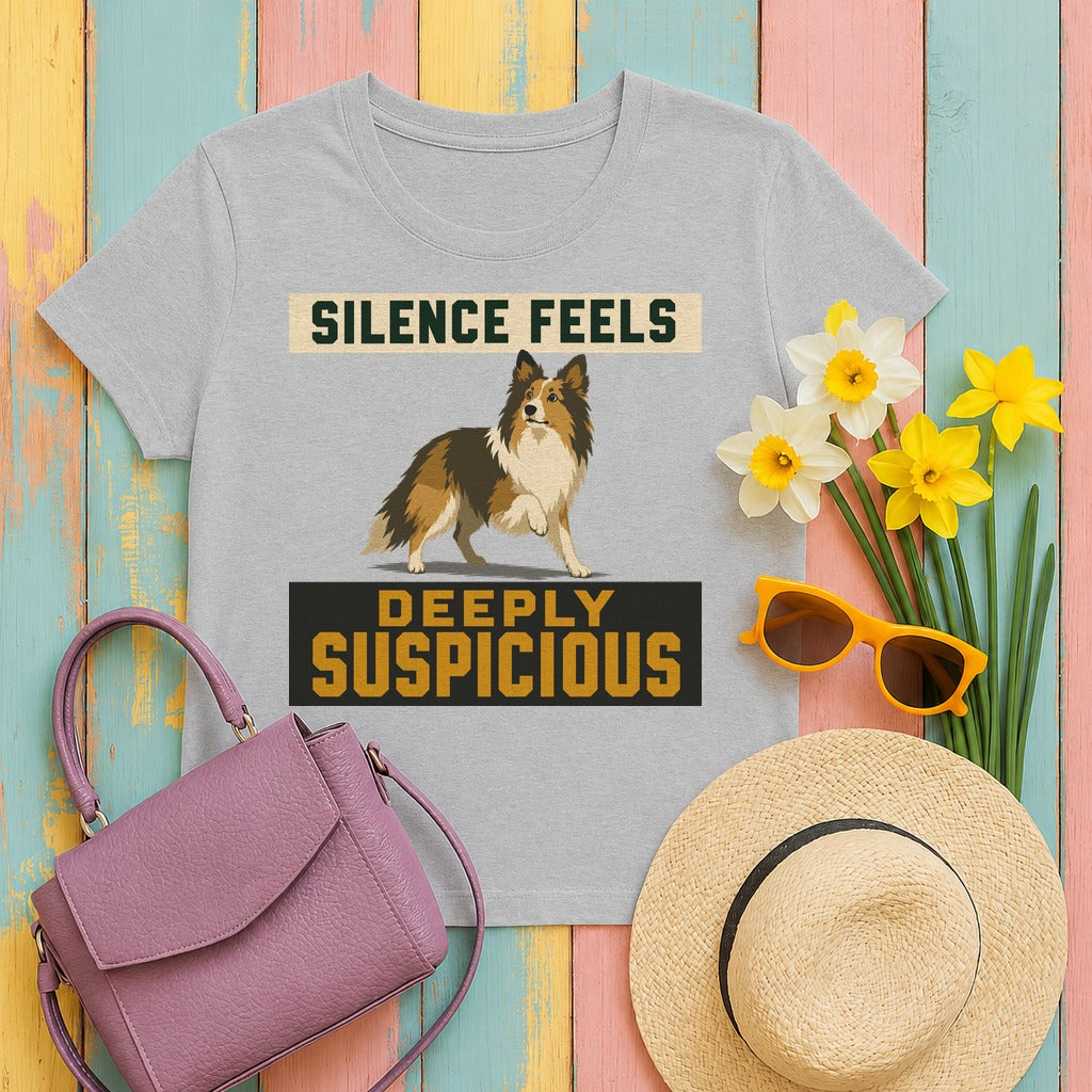 Deeply Suspicious Sheltie T-shirt in Sport Grey