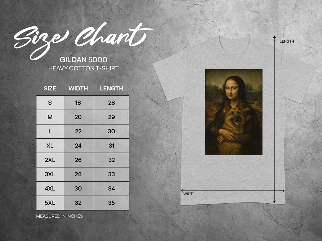 Artistic Print Heavy Cotton T-Shirt with Size Chart