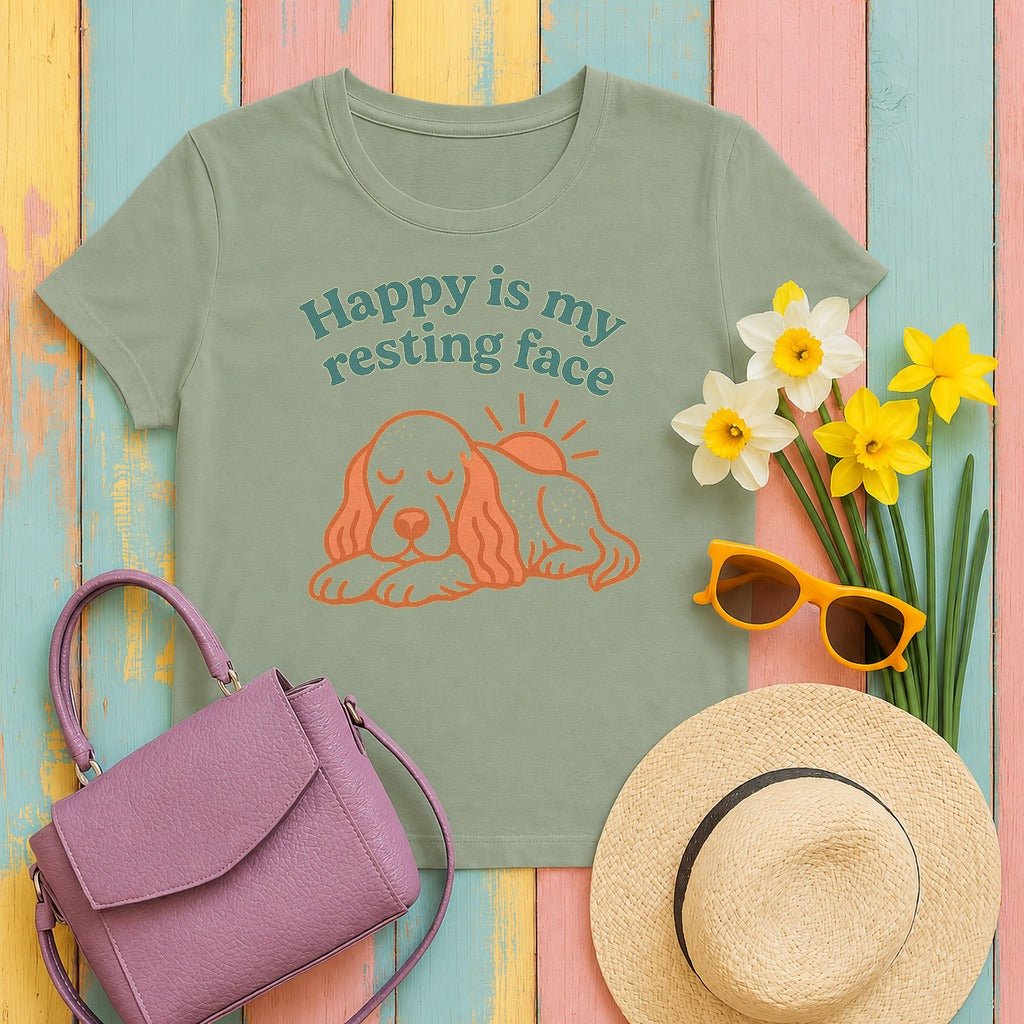 English Setter Happy Is My Resting Face Tee in Sage