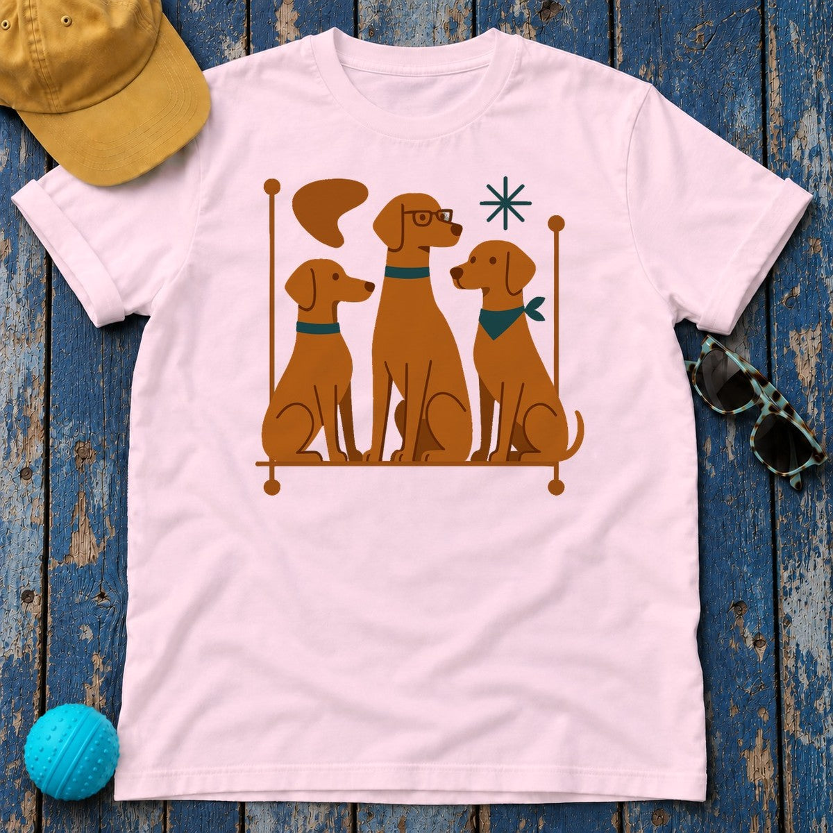 Mid-Century Vizsla T-Shirt in Light Pink