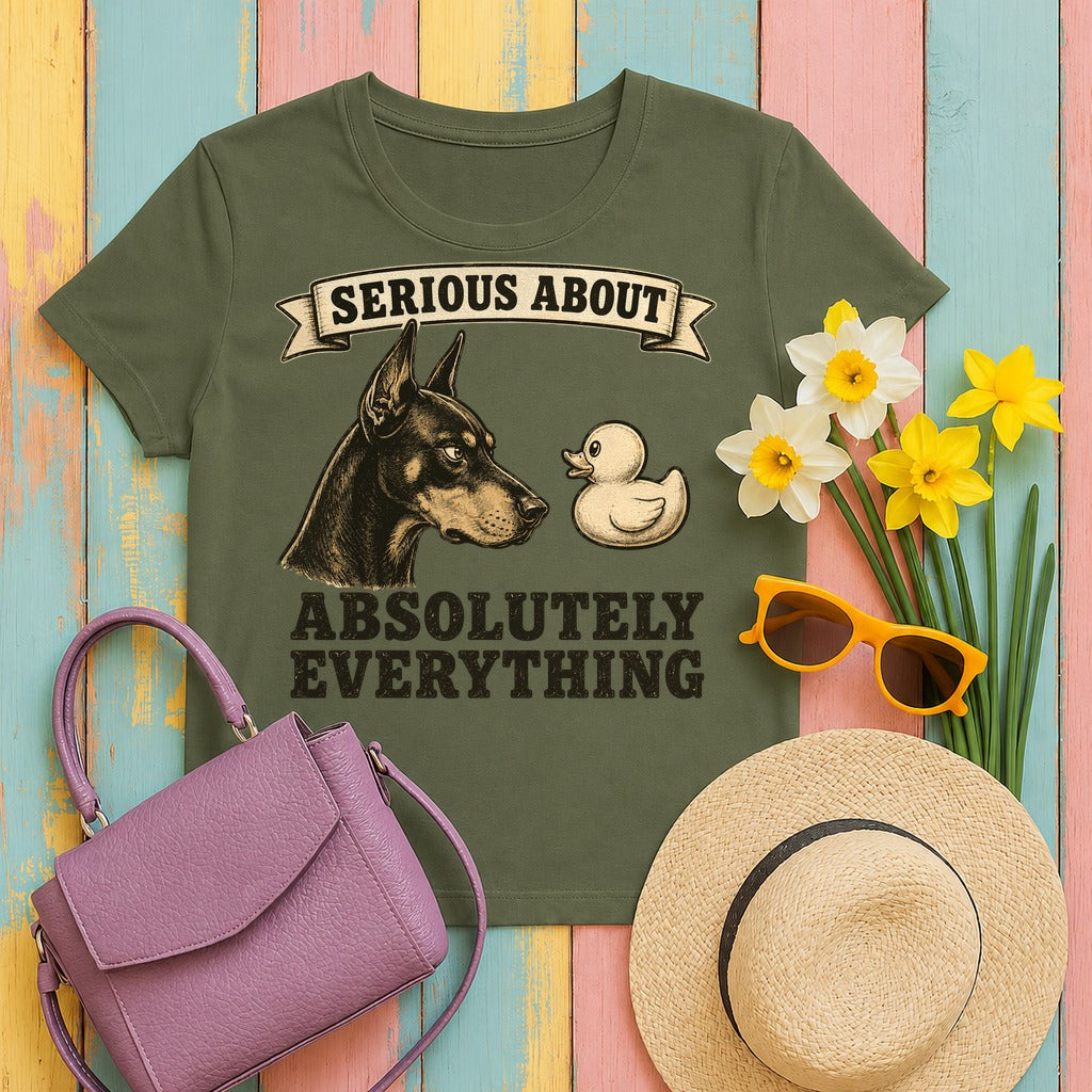 Serious About Everything Doberman T-shirt in Military Green