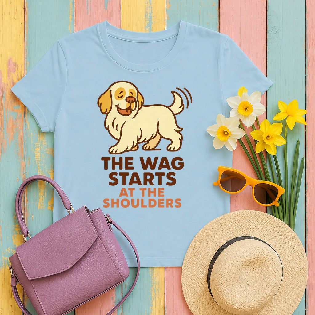 Clumber Wag Starts at the Shoulders Tee in Light Blue