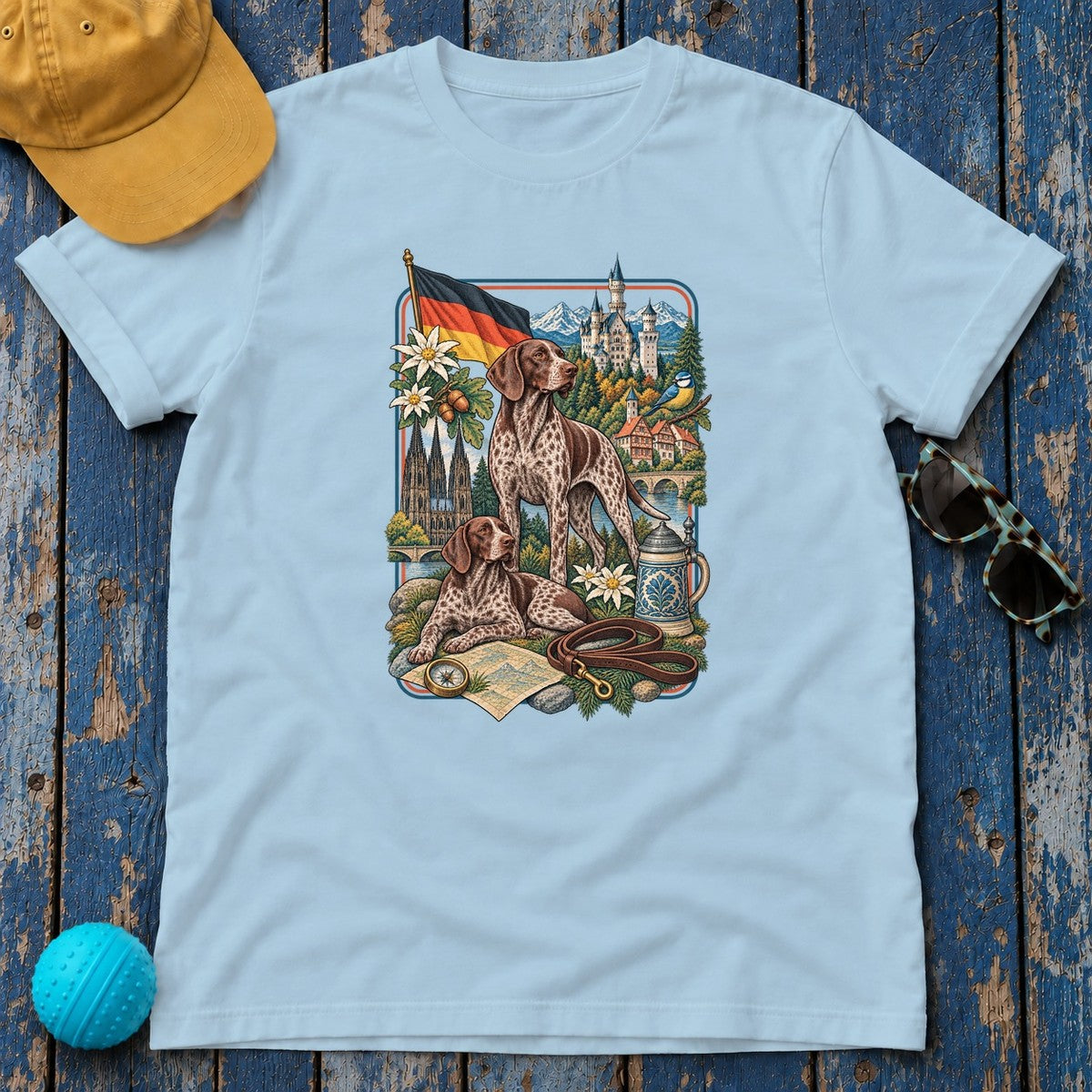 German Shorthaired Pointer Germany Heritage T-Shirt in Light Blue
