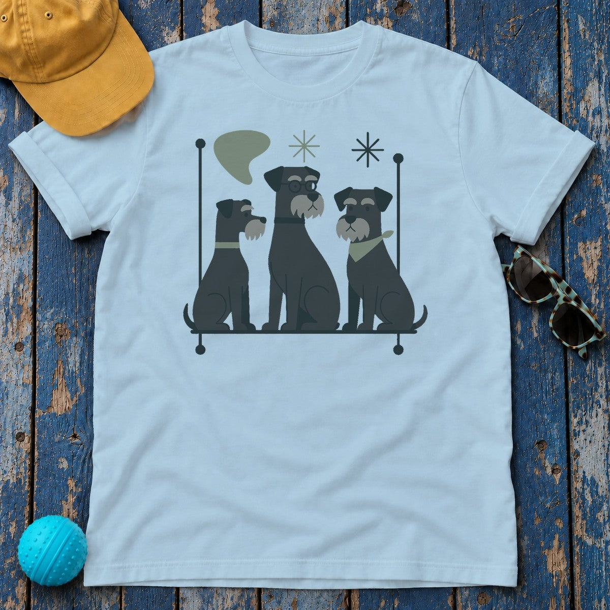 Mid-Century Schnauzer T-Shirt in Light Blue