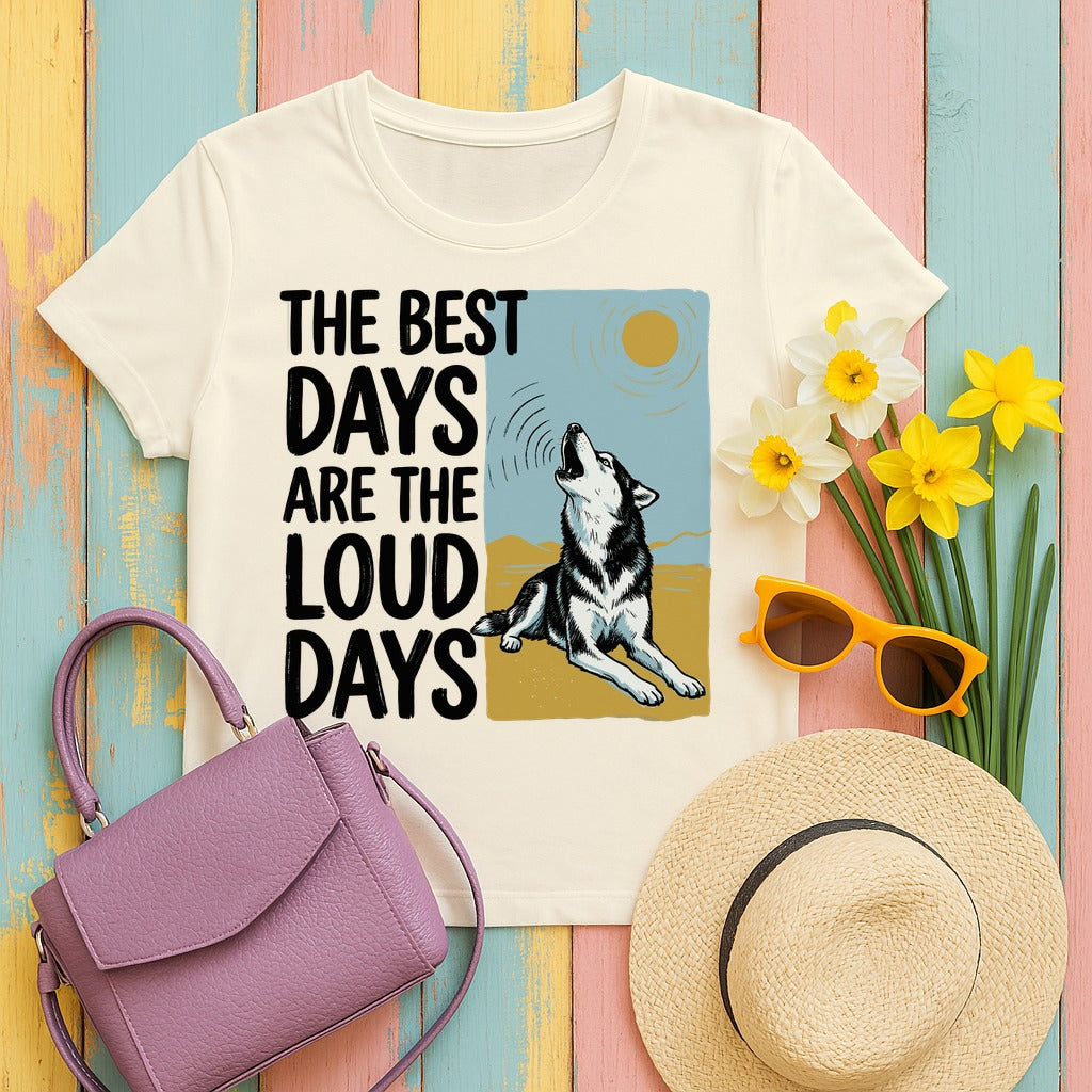 Loud Days Howling Husky T-Shirt in Natural