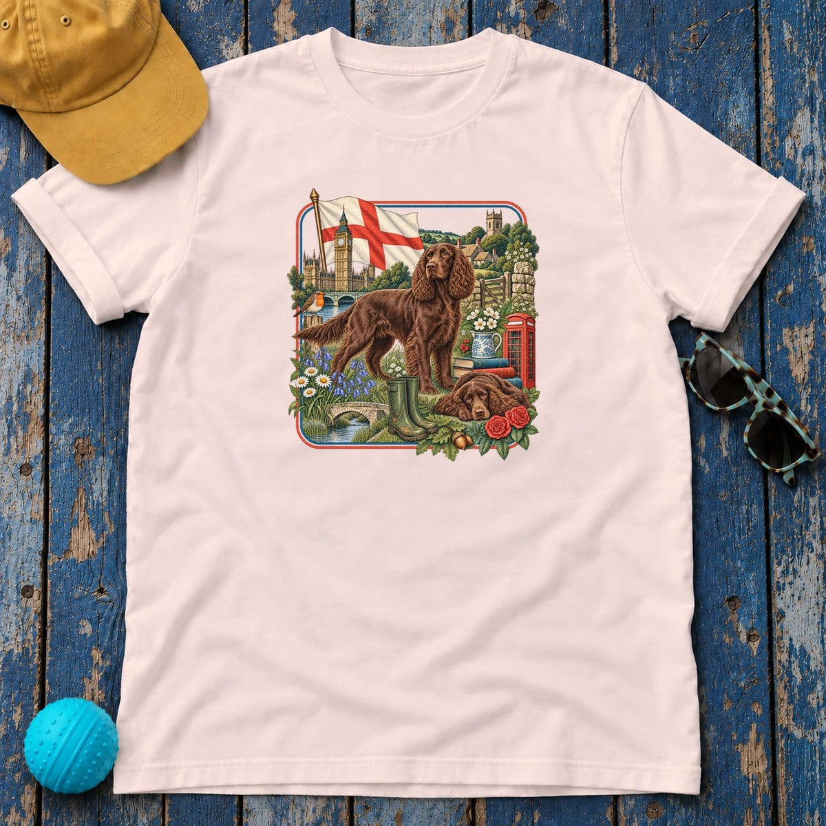 Field Spaniel England Heritage T-Shirt in Soft Pink