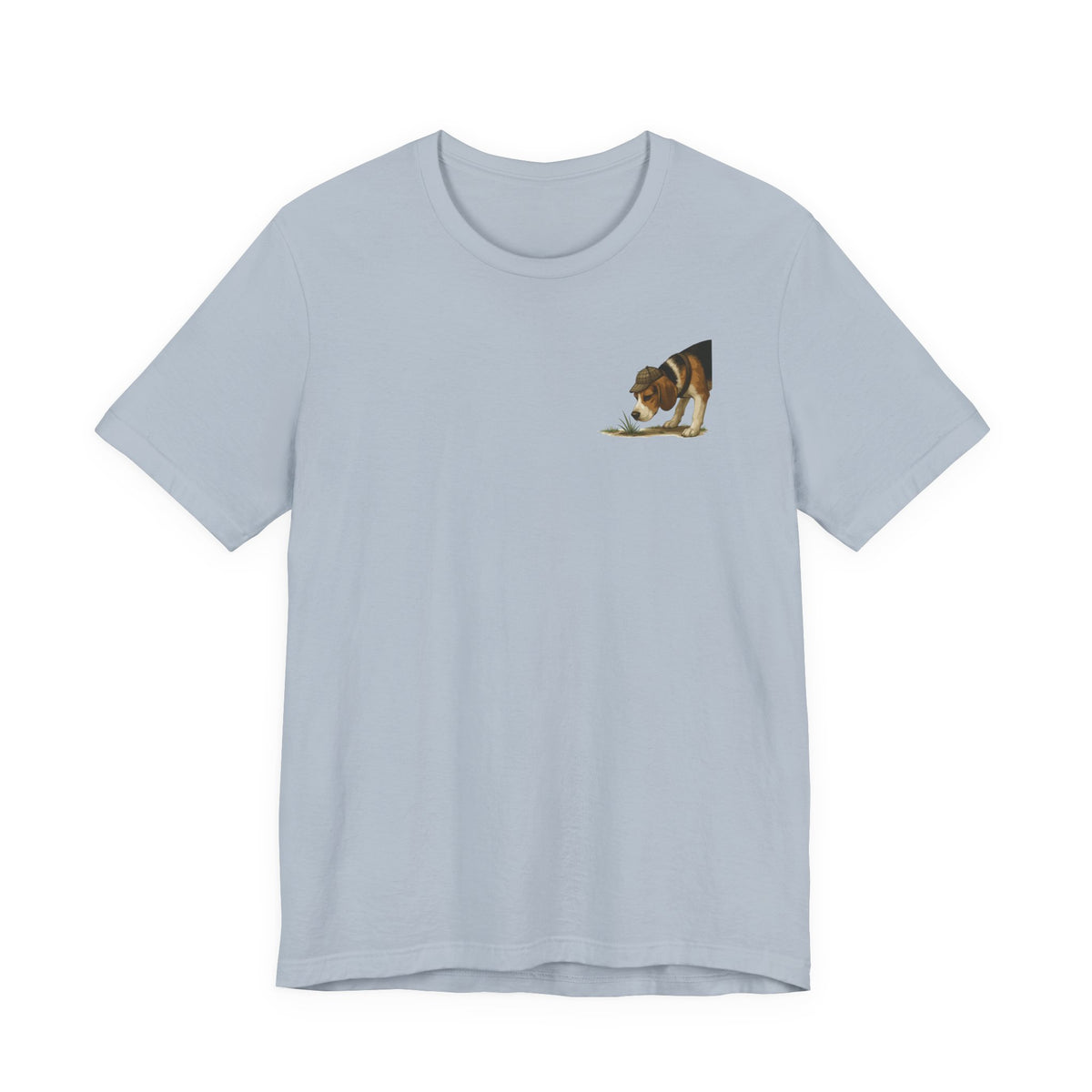 Every Walk Is An Investigation Beagle Back Print Tee in Light Blue, front pocket