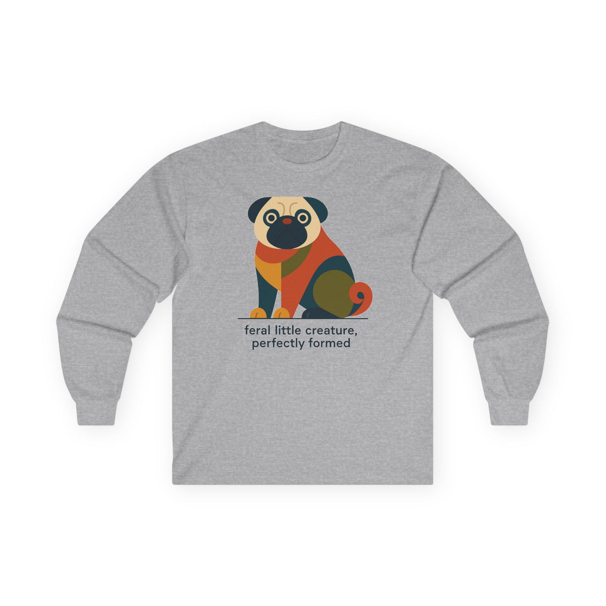 The Feral Creature Pug Long Sleeve Tee in Sport Grey