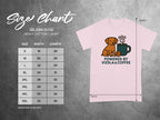 Size chart for Gildan 5000 heavy cotton t-shirt with Vizsla and coffee graphic.