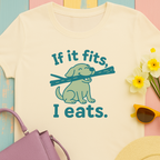 Golden Retriever with 'if it fits, I eats' Dog T-shirt