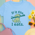 Golden Retriever with 'if it fits, I eats' Dog T-shirt