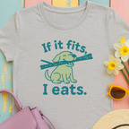 Golden Retriever with 'if it fits, I eats' Dog T-shirt