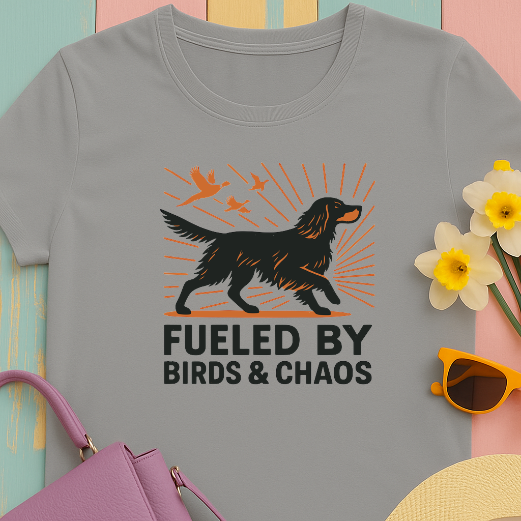 Graphic Tee: Gordon Setter "Fueled by Birds and Chaos" T-shirt