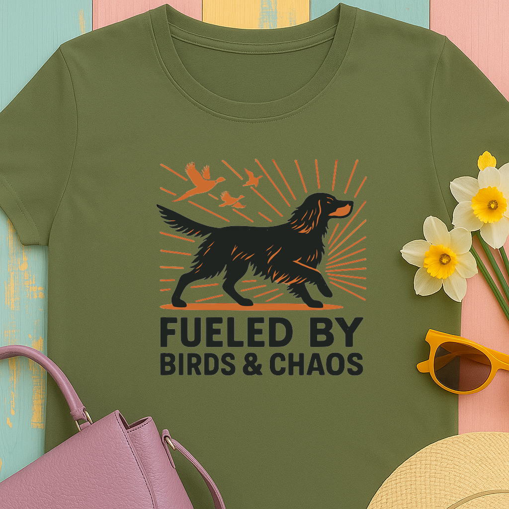 Graphic Tee: Gordon Setter "Fueled by Birds and Chaos" T-shirt