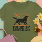 Graphic Tee: Gordon Setter "Fueled by Birds and Chaos" T-shirt
