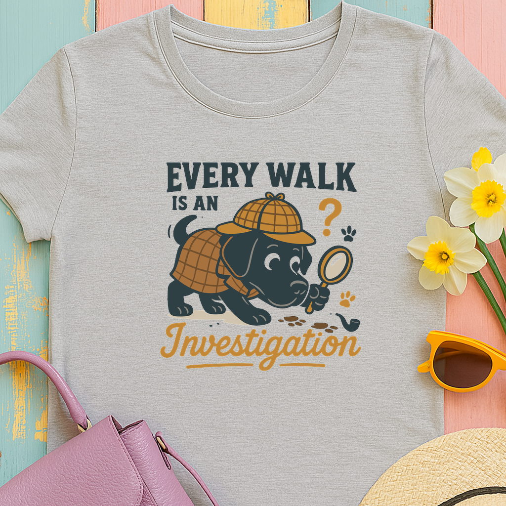 Black Lab "Every Walk is an Investigation" Cartoon Tee