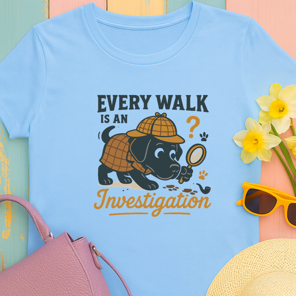 Black Lab "Every Walk is an Investigation" Cartoon Tee