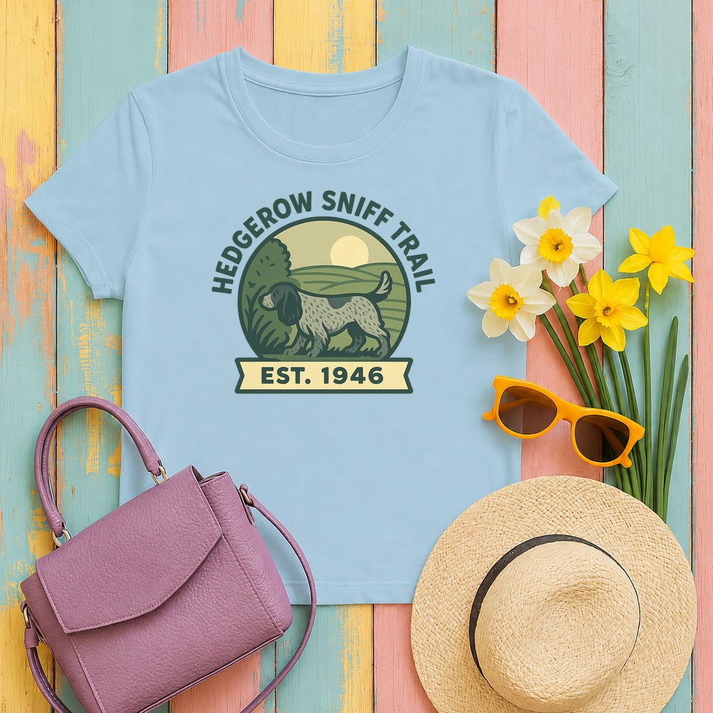 English Cocker Hedgerow Sniff Trail Tee in Light Blue