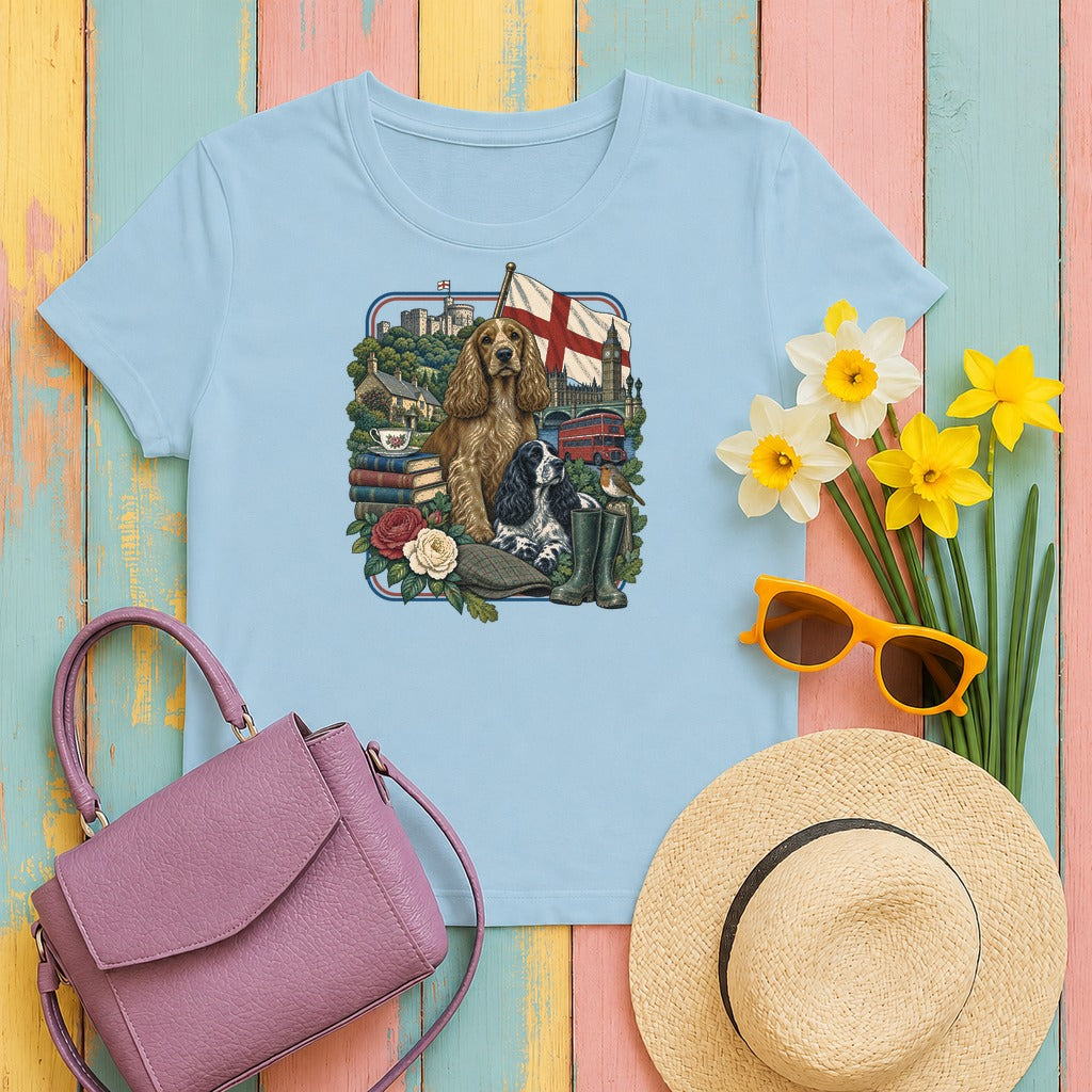 English Cocker Spaniel England Heritage tee, Light Blue